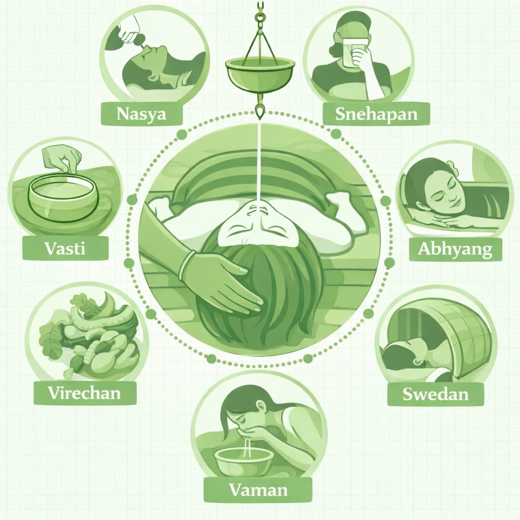 Panchkarma Therapy. Vilechan, Basti, Nasya, Swedan, Abhyangsnan, Vaman